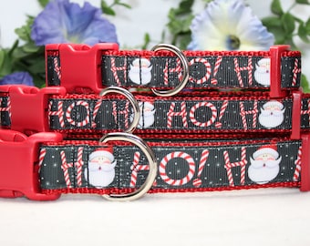Christmas Dog Collar available in 3 sizes / Santa "Ho Ho Ho! Dog collar/ Red and Black Holiday Dog Collar/ Candy Cane Dog Collar