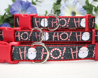 Santa Dog Collar: Red & Black Holiday Collar with Candy Canes