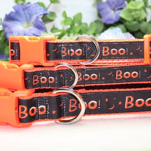 Adjustable Black and Orange Halloween &quot;Boo&quot; Dog Collar available in 3 sizes/ Dog Accessories/Fall Dog Collar