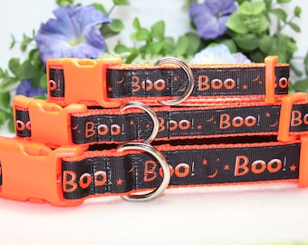 Adjustable Black and Orange Halloween "Boo" Dog Collar available in 3 sizes/ Dog Accessories/Fall Dog Collar