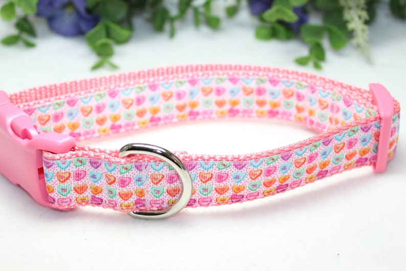 Adjustable Valentine Conversation Heart dog collar available in 3 sizes , Pink Valentine Dog Collar, Love Dog Collar, Hearts Dog Collar image 2
