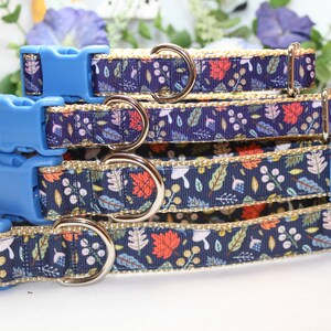Adjustable Fall Leaves Dog Collar available in 4 sizes/ Tan and blue dog collar/ Leaves Dog Collar/ Dog Accessories