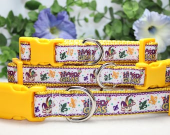 Collar para perro ajustable de color amarillo Mardi Gras disponible en 3 tamaños, collar para perro amarillo, collar para perro Mardi Gras, accesorio para perro Mardi Gras