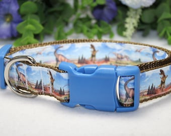 Adjustable Dinosaur Dog Collar/ Large dog collar/ Blue Dog Collar/ Jurassic Dog Collar/ Summer Dog Collar/ Boy Dog Collar