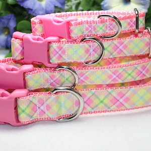 Adjustable Plaid Dog Collar/ Large, medium, small, x-small dog collar/ Pastel Plaid Dog Collar/ Girly Dog Collar/Spring Dog Collar