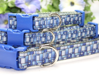 Collier pour chien géométrique bleu réglable / Collier pour chien grand, moyen, petit / Collier géométique pour chien bleu et gris / Collier pour chien pour garçon / Collier pour chien