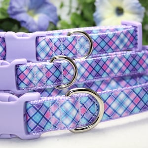 Adjustable Plaid Dog Collar/ Large, medium, small dog collar/ Pink,Purple, and Teal Plaid Dog Collar/ Girl Dog Collar/ Spring Dog Collar