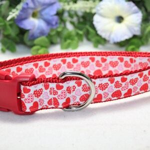 Verstelbare Valentijn Hart hondenhalsband verkrijgbaar in 3 maten: Rood en Wit Hart Valentijn Halsband, Love Hondenhalsband, Hondenaccessoire afbeelding 2