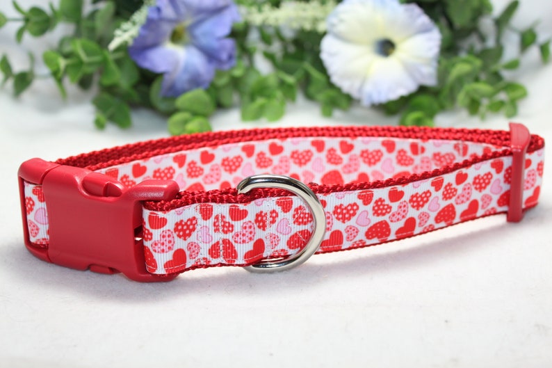 Verstelbare Valentijn Hart hondenhalsband verkrijgbaar in 3 maten: Rood en Wit Hart Valentijn Halsband, Love Hondenhalsband, Hondenaccessoire afbeelding 2