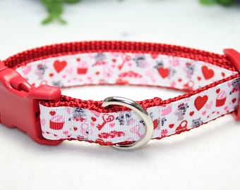 Adjustable Valentine Dog Collar available in 2 sizes /Raccoon Valentine Dog Collar/ Love Dog Collar/ Hearts Dog Collar