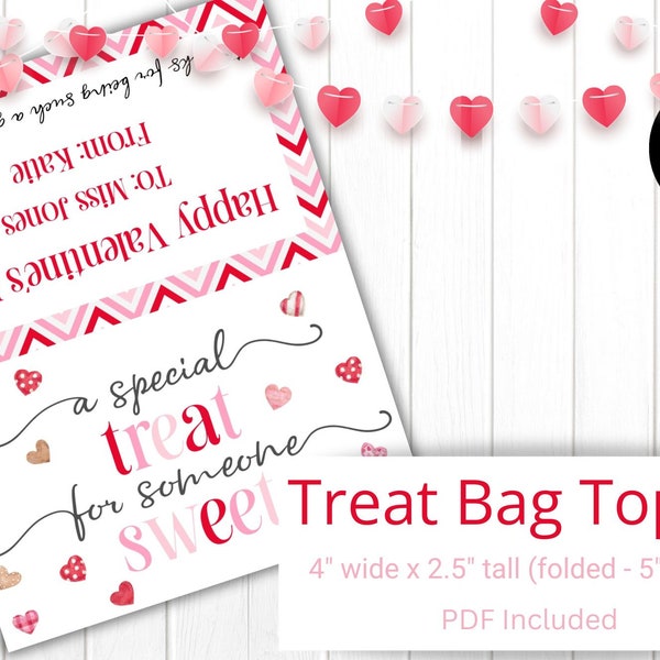 EDITABLE Valentine's Day Treat Bag Topper Valentine Toppers Party Favor Bag Topper Coworker Happy Valentine's Day 4 inch Bag Edit w Corjl