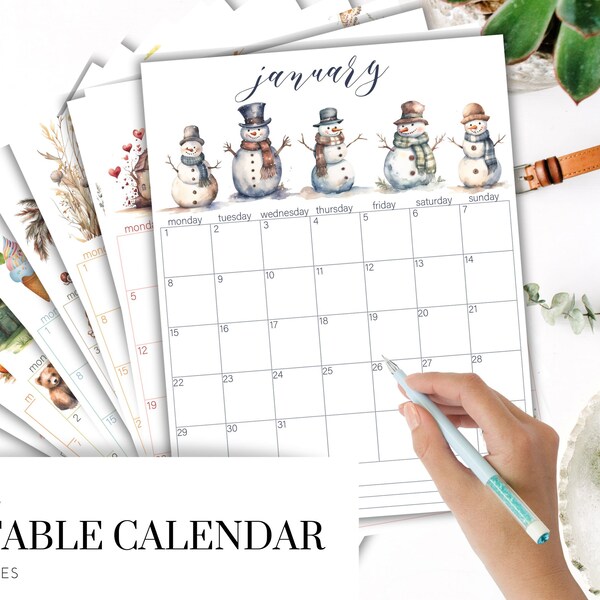 EDITABLE 2024 Calendar Pages Printable Monthly Calendar Monday Start Custom Calendar Edit with Corjl or Print PDF