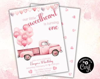 EDITABLE Valentine Birthday Invitation, Our Little Sweetheart Bday, Little Girl Birthday Invite, First Birthday Party, Edit with Corjl