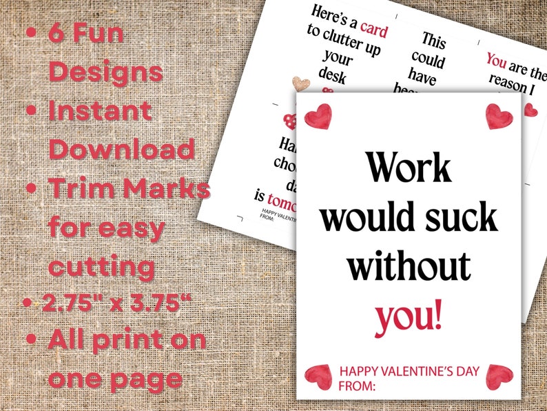 PRINTABLE Funny Coworker Valentines Set for Boss, Colleagues and Employees, Office Party ...