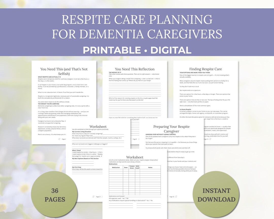Guide Respite Program Respite Care Planning Guide for Dementia Caregivers — Printable Break ...