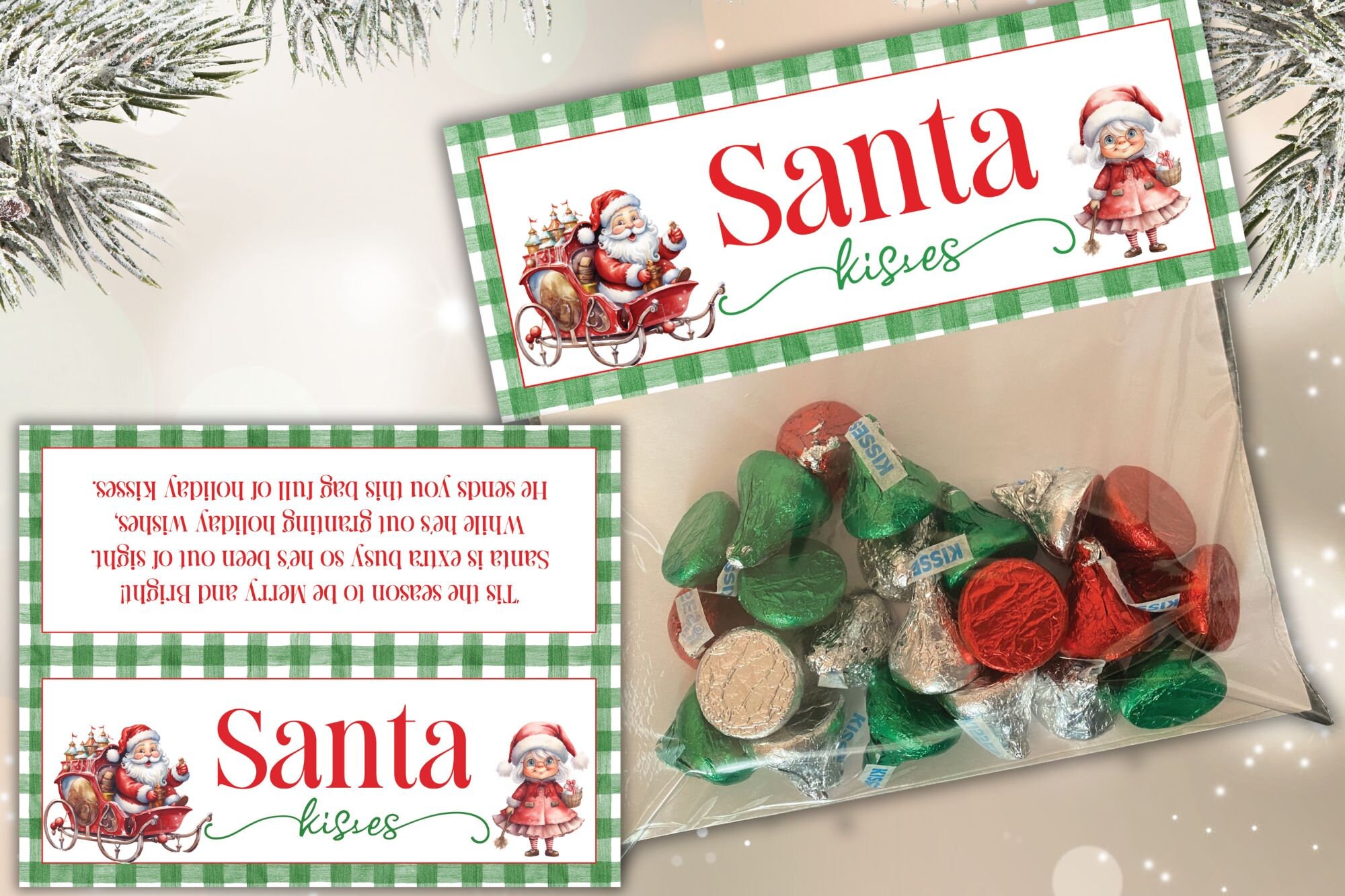 PRINTABLE Santa Kisses Treat Bag Christmas Toppers Santa Christmas ...