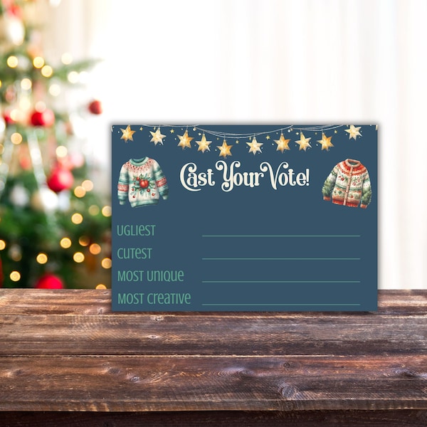 EDITABLE Ugly Sweater Party Voting Cards Printable Christmas Holiday Party Ballots Edit with Corjl