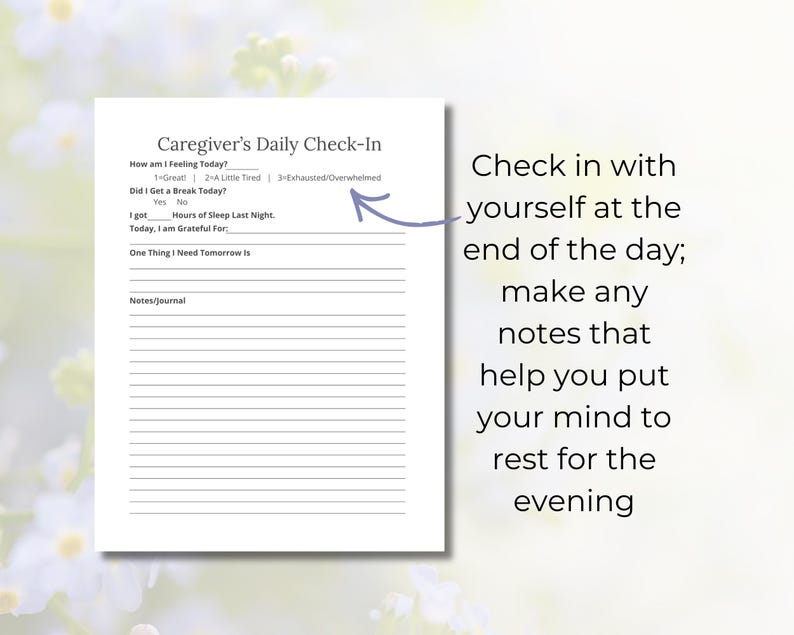 Elder Care Daily Caregiving Log & Diary, Printable Caregiver Check-in ...