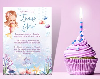 EDITABLE Mermaid Birthday Party Birthday Thank You Cute Mermaid Thank You Under the Sea TY Sea Theme Girl's BDay Edit w Corjl