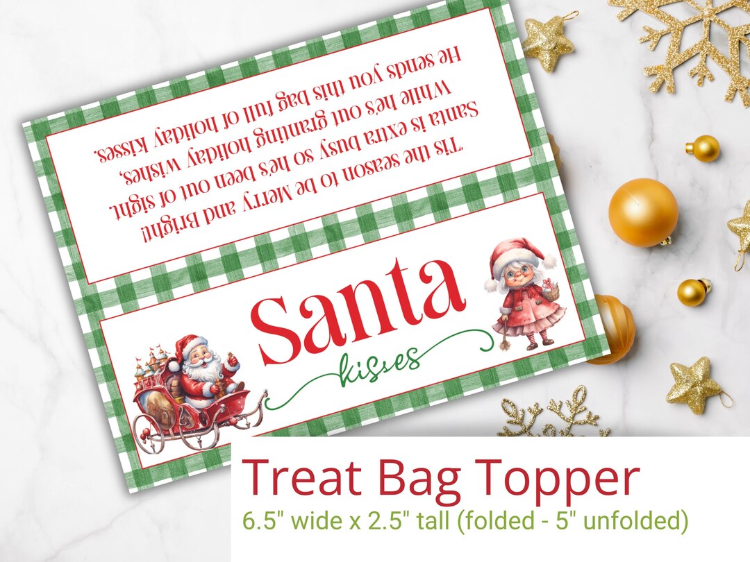 PRINTABLE Santa Kisses Treat Bag Christmas Toppers Santa Christmas ...