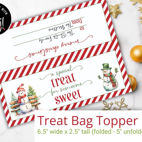 EDITABLE Snowman Treat Bag Topper Christmas Toppers Party Favor Bag Topper Classroom Holiday Bag Edit w Corjl