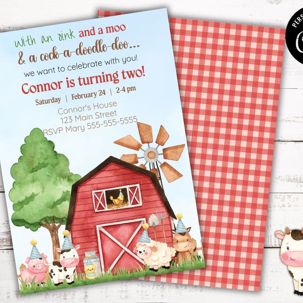 EDITABLE Farm Birthday Invitation Boy Farm Animals Boy Barnyard Birthday Party Download Printable Invitation Template Digital Edit w Corjl