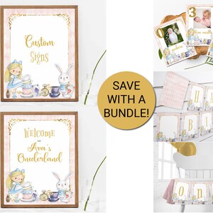 EDITABLE Alice in Onederland First Birthday Party Sign Bundle Printable Wonderland 1st Bday Signs Edit with Corjl