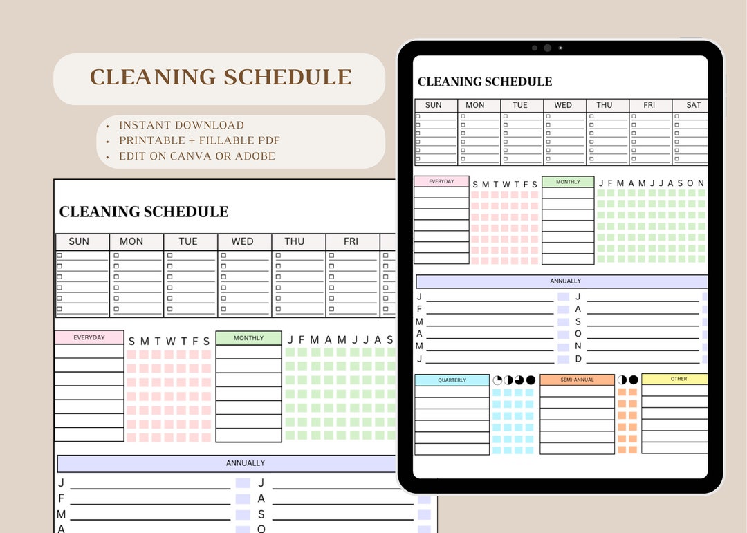Cleaning Schedule Editable Template for Download Print Sharing via