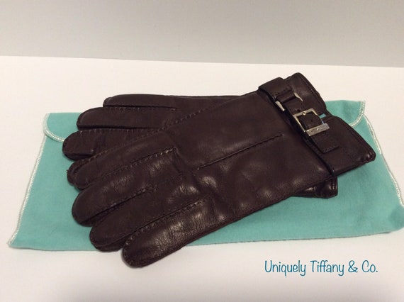 Authentic Tiffany & Co. Brown Calfskin Gloves Size