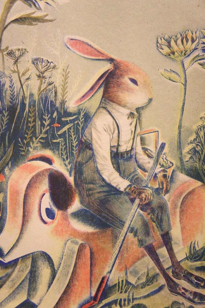 Risograph print Rabbit Garden