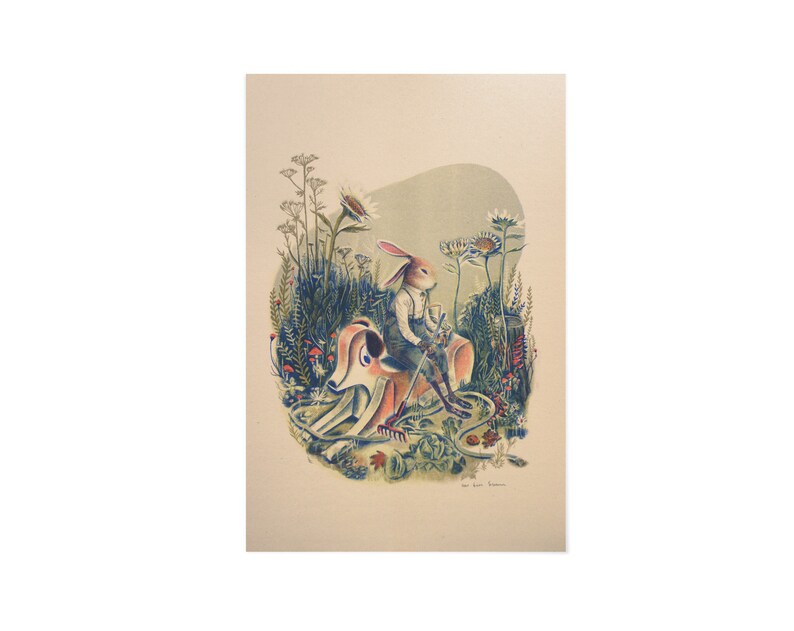 Risograph print Rabbit Garden