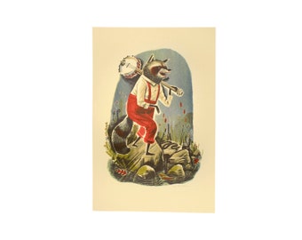 Raccoon Holding Banjo - Impressão risográfica