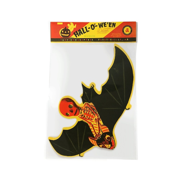 Skeleton riding in a bat Halloween decoration