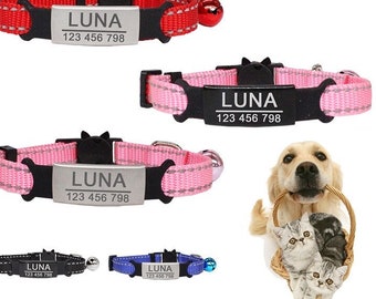 Cat collar / Personalized / Reflective / Names / Engraving cat collar / with name & phone number / Engraved with individual text