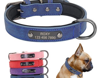 Dog Collar / Leather / Personalized with Name and Phone Number / Dog Collar Leather, Free ID Tag / Dog Gift