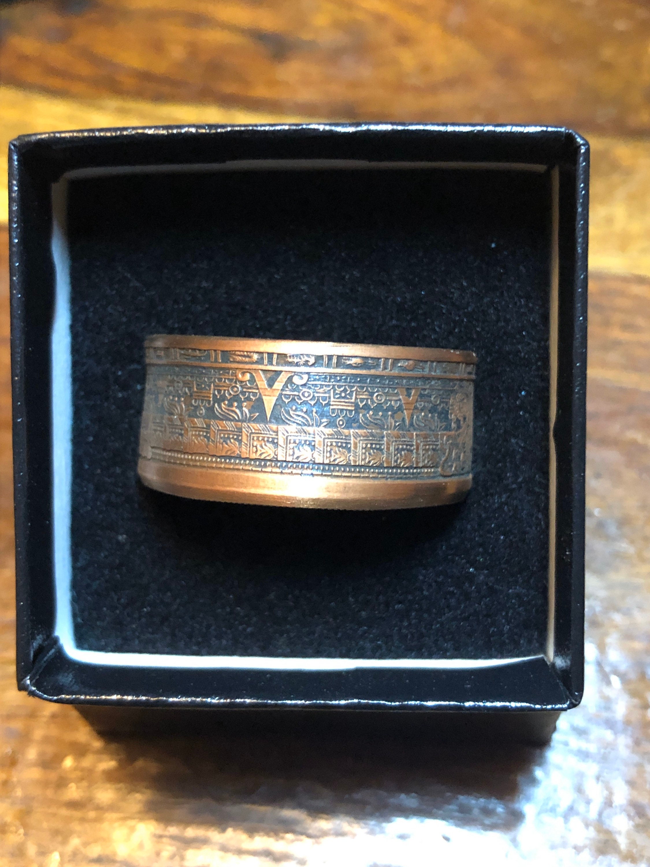 Size 9-16. 1 Oz Handcrafted .999% Copper Aztec Mayan Calendar Coin Ring Size 9-16. 1 Oz Handcrafted .999% Copper Aztec Mayan Calendar Coin Ring