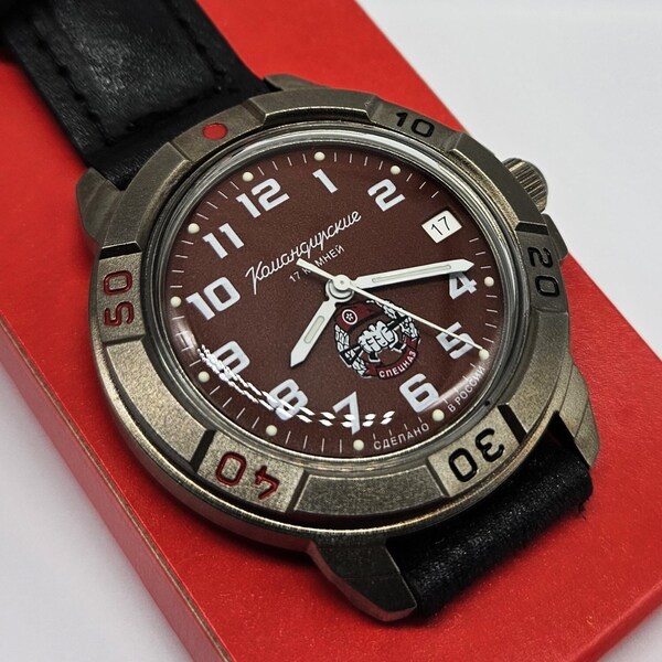 Vostok Komandirskie 2414 Special Forces Maroon Beret Bordeaux 43645B Brand New Titanium Plated men's mechanical watch