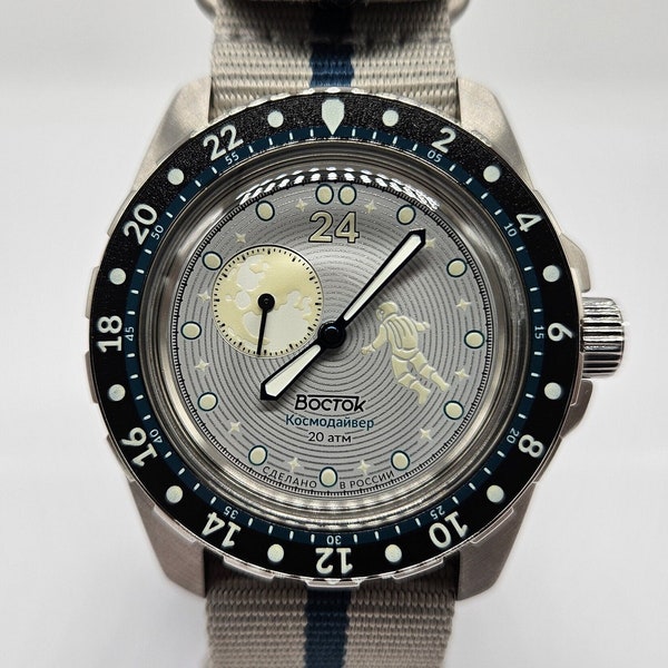 Limited Edition Vostok Cosmodiver Luna Dude Space Vibe 24-Stunden-mechanische Automatikuhr, brandneu 14039B