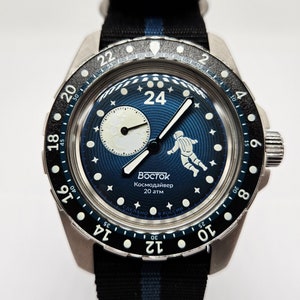 Limited Edition Vostok Cosmodiver Luna Dude Space Vibe 24-hour mechanical automatic watch Brand New 14038B Blue image 1