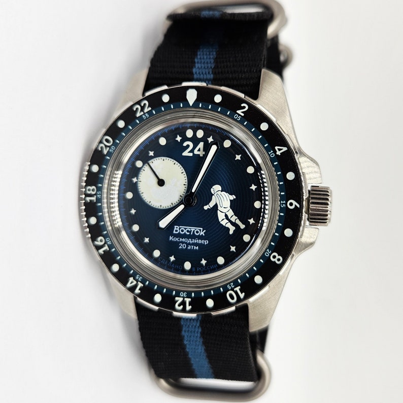 Limited Edition Vostok Cosmodiver Luna Dude Space Vibe 24-Stunden-mechanische Automatikuhr, brandneu, 14038B, Blau Bild 7