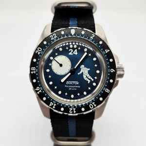 Limited Edition Vostok Cosmodiver Luna Dude Space Vibe 24-hour mechanical automatic watch Brand New 14038B Blue image 2
