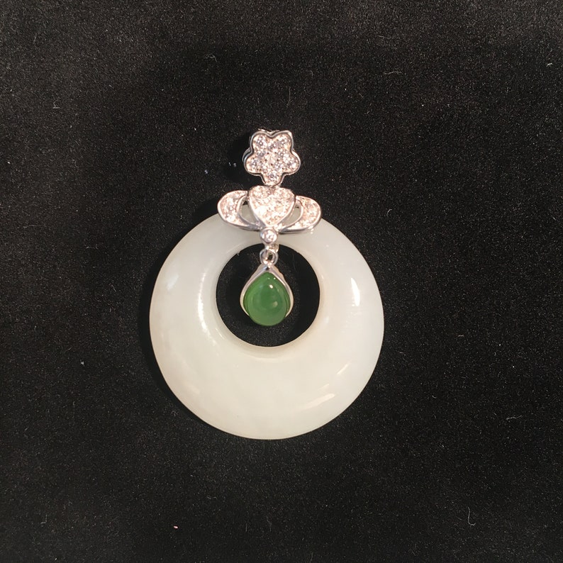 Empress Certified White Jade necklace with green jade decor