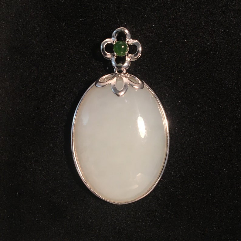 Certified White Jade necklace with green jade bead Tilda