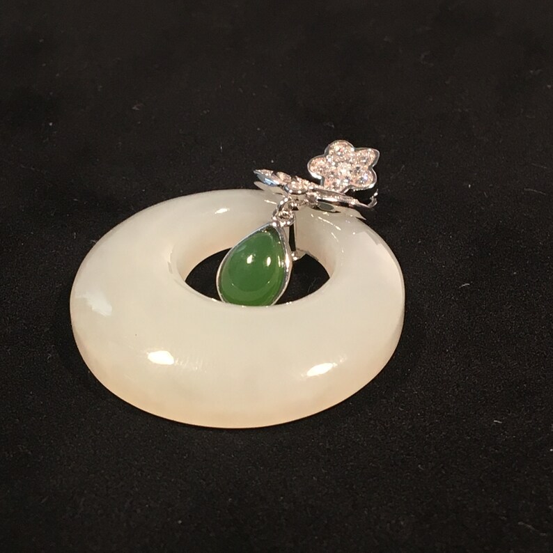 Empress Certified White Jade necklace with green jade decor