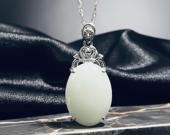 Lumina — Certified White Jade Pendant Necklace with Sterling Silver Filigree