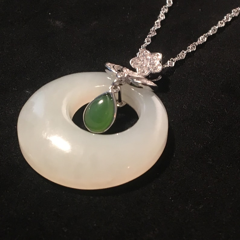 Empress Certified White Jade necklace with green jade decor