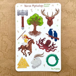 Foglio di adesivi sulla mitologia norrena / Opaco e impermeabile / Fiabe scandinave, folklore nordico, storia, diario di pianificazione
