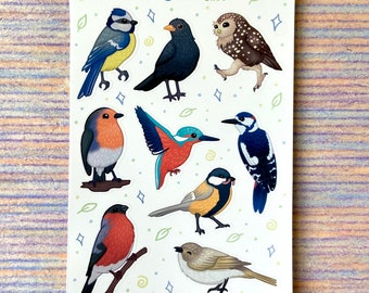 Just Birds Sticker Sheet /Matte & Waterproof/ Cute animals, owl, blue tit, robin, woodpecker, kingfisher, black bird Planner Journal