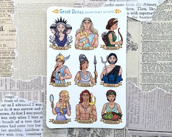 Folha de adesivos de divindades gregas/fosco e à prova d&#39;água/mitologia, deusa dos deuses, Hades Zeus Hecate Artemis Afrodite Atena Poseidon Demeter Hermes