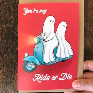 Cartão de amor de fantasmas assustadores / interior em branco com envelope reciclado / Dia dos Namorados, aniversário, gótico, Halloween, romântico, Vespa, assustador